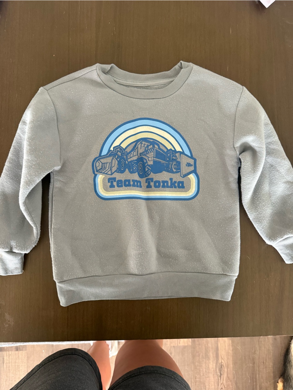 Tonka Gray Sweatshirt with Blue and Yellow Truck Graphic